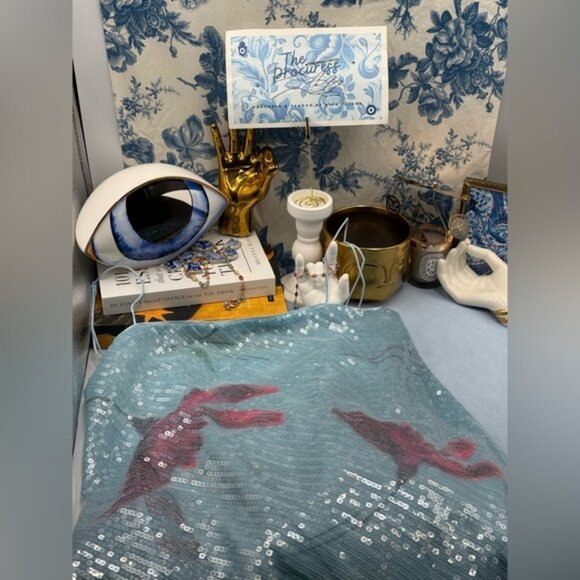 🆕 RAT & BOA 🧿 NWOT Marisol Blue Floral Printed Sequin Shimmer Maxi Dress Sz L - Picture 12 of 15